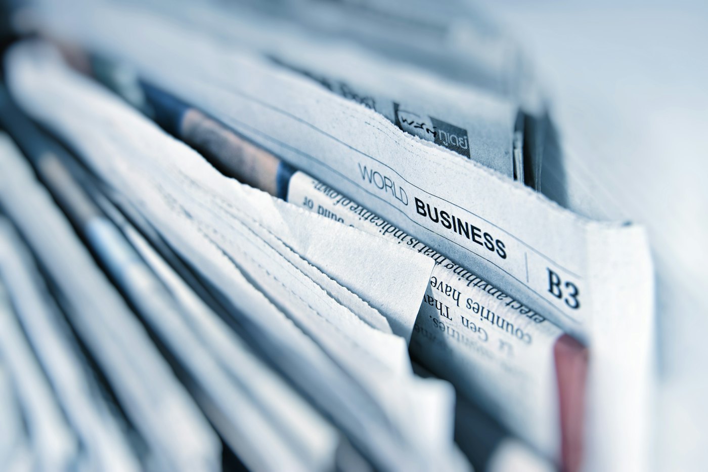 A stack of freshly printed Hindi newspapers in Patna, Bihar
